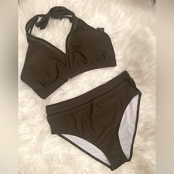 NWT Tempt Me Army Green Two-Piece Swimsuit Size M - Picture 5 of 14